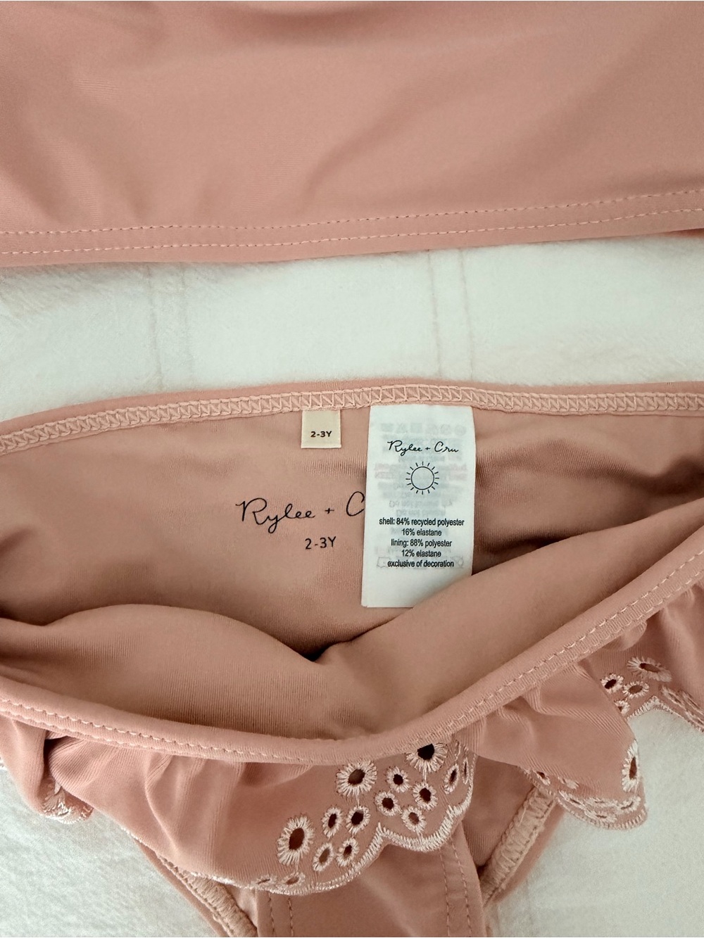 Rylee + Cru Dusty Pink Eyelet Ruffle Girls' Two-Piece Swim Set - Picture 4 of 5